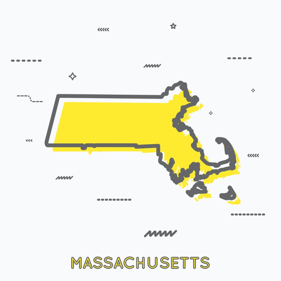 A Yellow Outline of Massachusetts