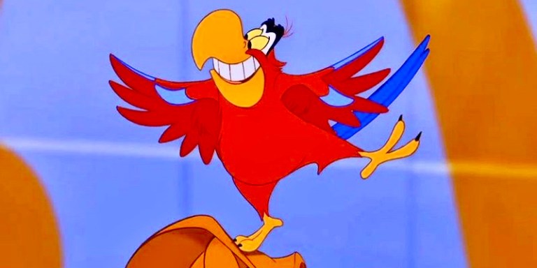 A cartoon parrot from the movie "Aladdin"