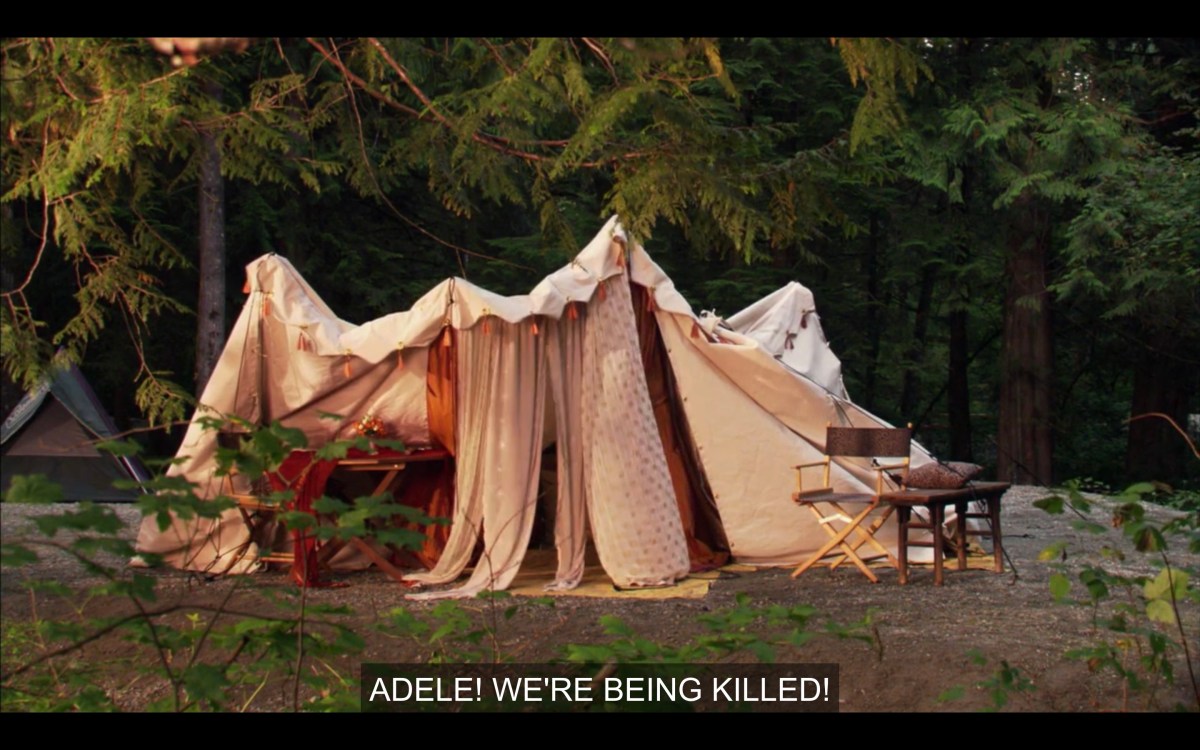 Jenny's fancy tent collapsing while her and Niki are inside it