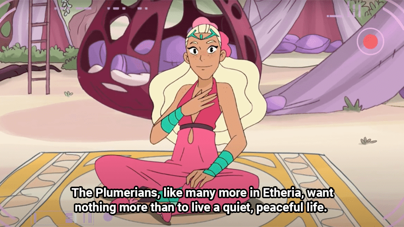 Perfuma from She-Ra and the Princesses of Power smiles “The Plumerias, like many more in Etheria, want nothing more than to live a quiet, peaceful life.