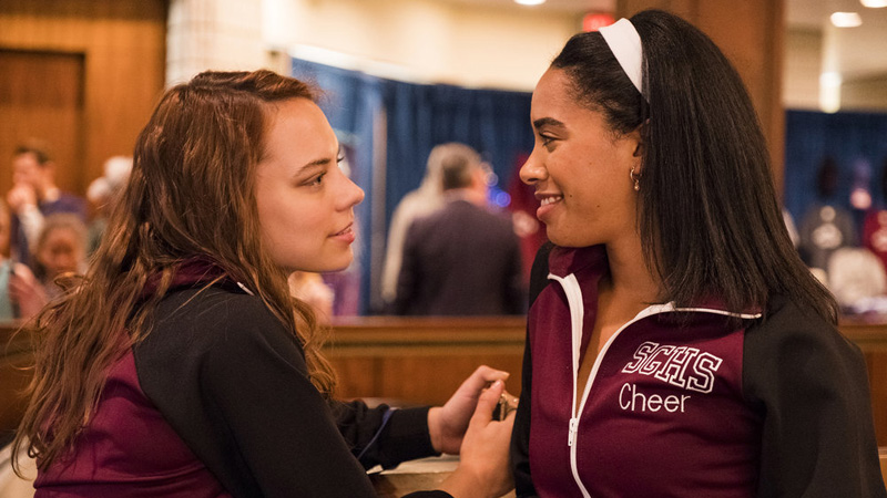 Beth and Addy look lovingly at each other in Dare Me