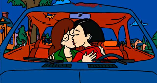 Ever imagined Daria and Jane making out in a car like the teenagers they are? Well, you are in luck because that is what this image is depicting.