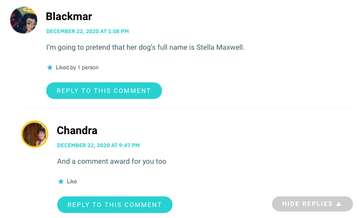 I’m going to pretend that her dog’s full name is Stella Maxwell.