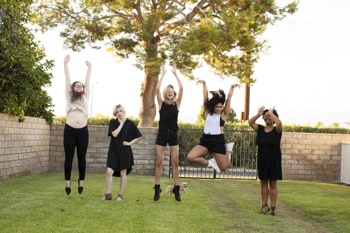 team jumping: Rachel, Laneia, Riese, Sarah and Carmen (Laneia is not jumping)