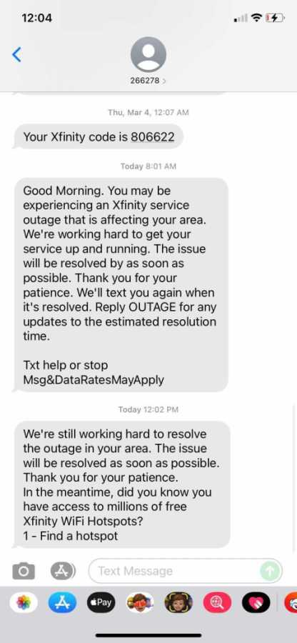 phone message from xfinity about an outage