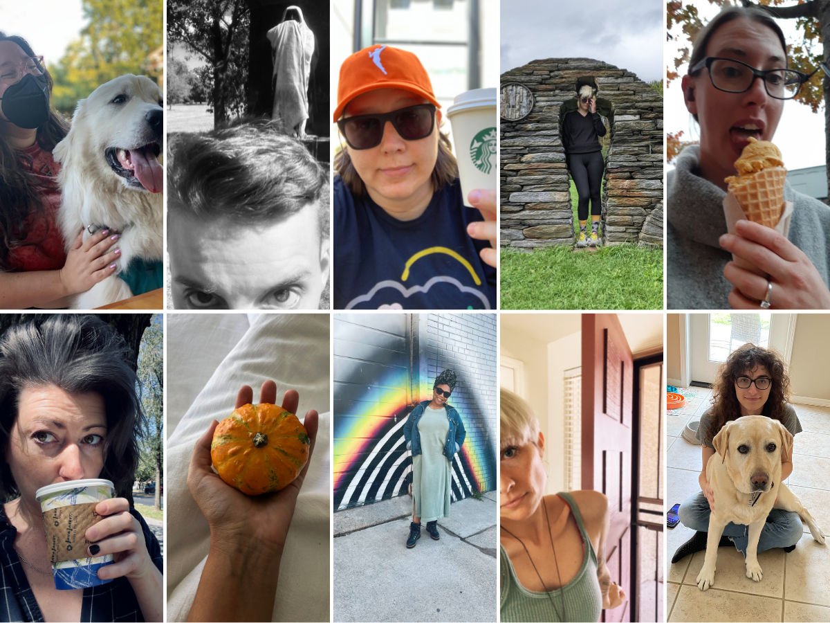 A collage of the people who work at Autostraddle doing all kinds of Autumnal bullshit!