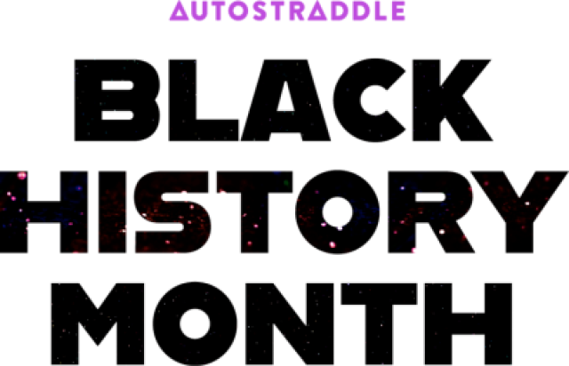 The words "Black History Month" are in bolded, center font. The color is black. The word "history" has a light purple starry sky within it.