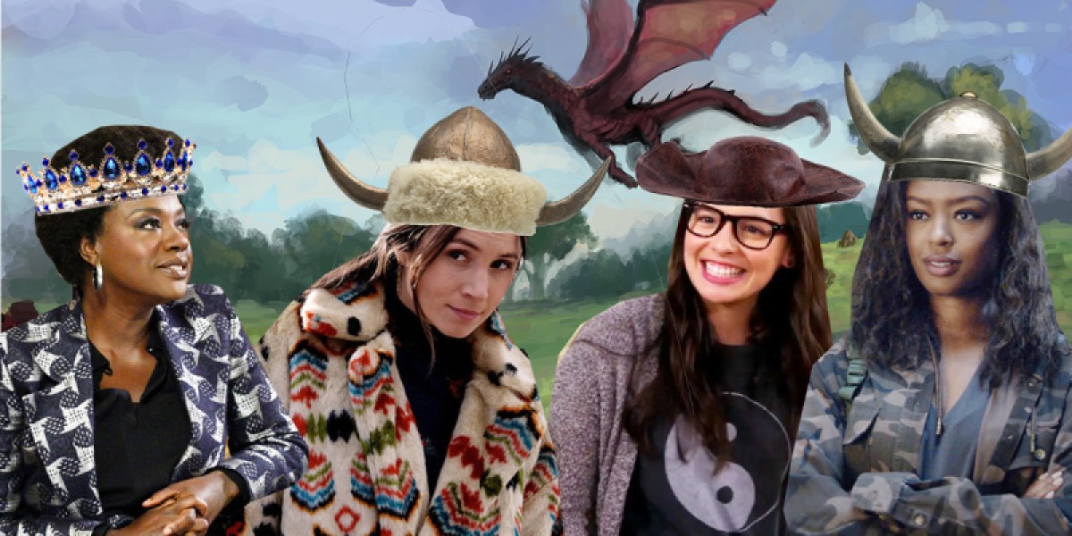 A photo manip of Annalise Keating, Waverly Earp, Elena Alvarez, and Ryan Wilder playing D&D.