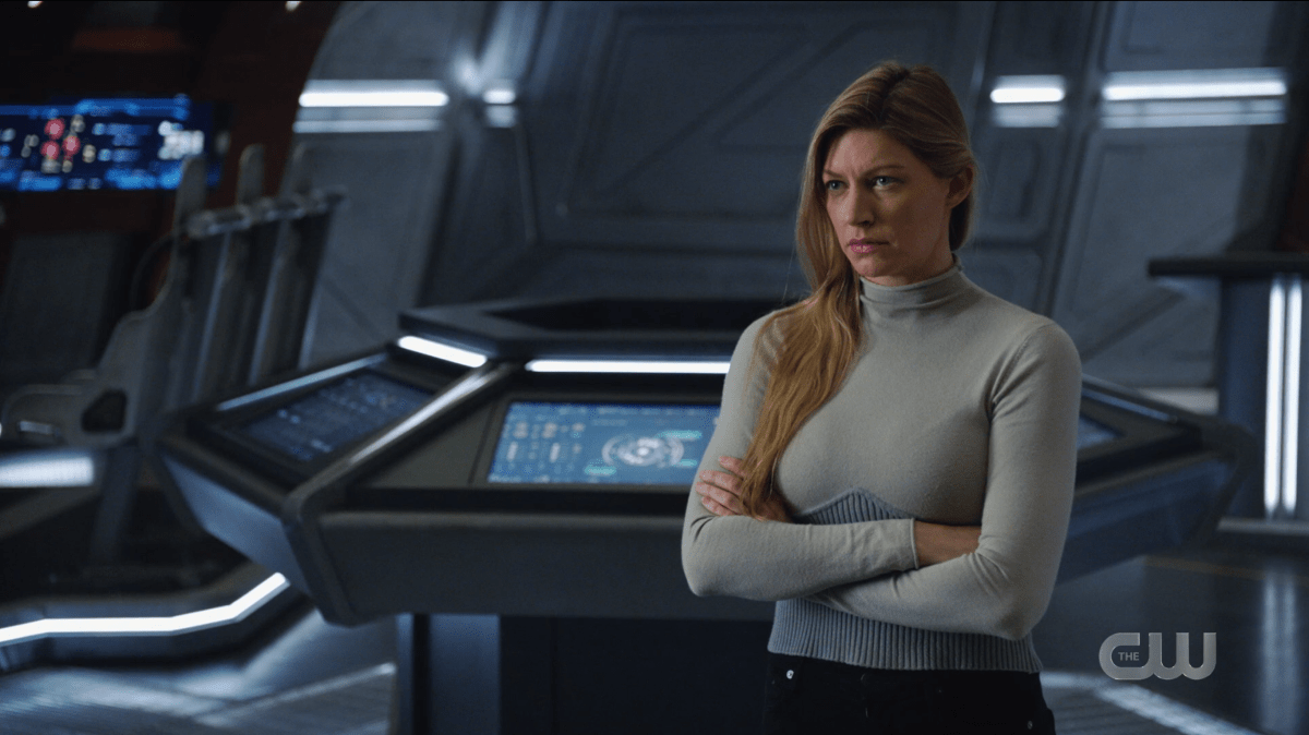 Legends of Tomorrow Episode 604: Ava Sharpe crosses her arms, looking like she's about to start scolding someone.