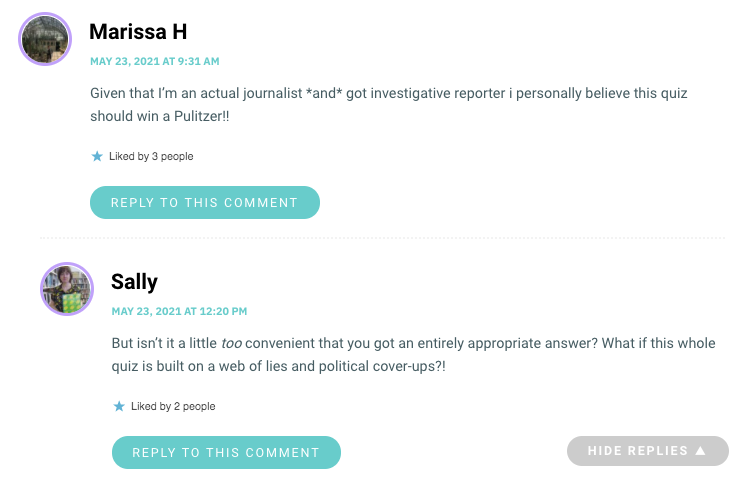 Given that I’m an actual journalist *and* got investigative reporter i personally believe this quiz should win a Pulitzer!!