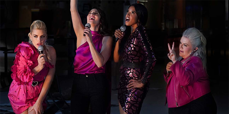 Dawn (Sara Bareilles), Wickie (Renée Elise Goldsberry), Summer (Busy Philipps), and Gloria (Paula Pell) in Girls5Eva gay