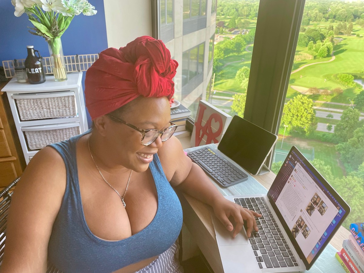 Carmen is working at her desk