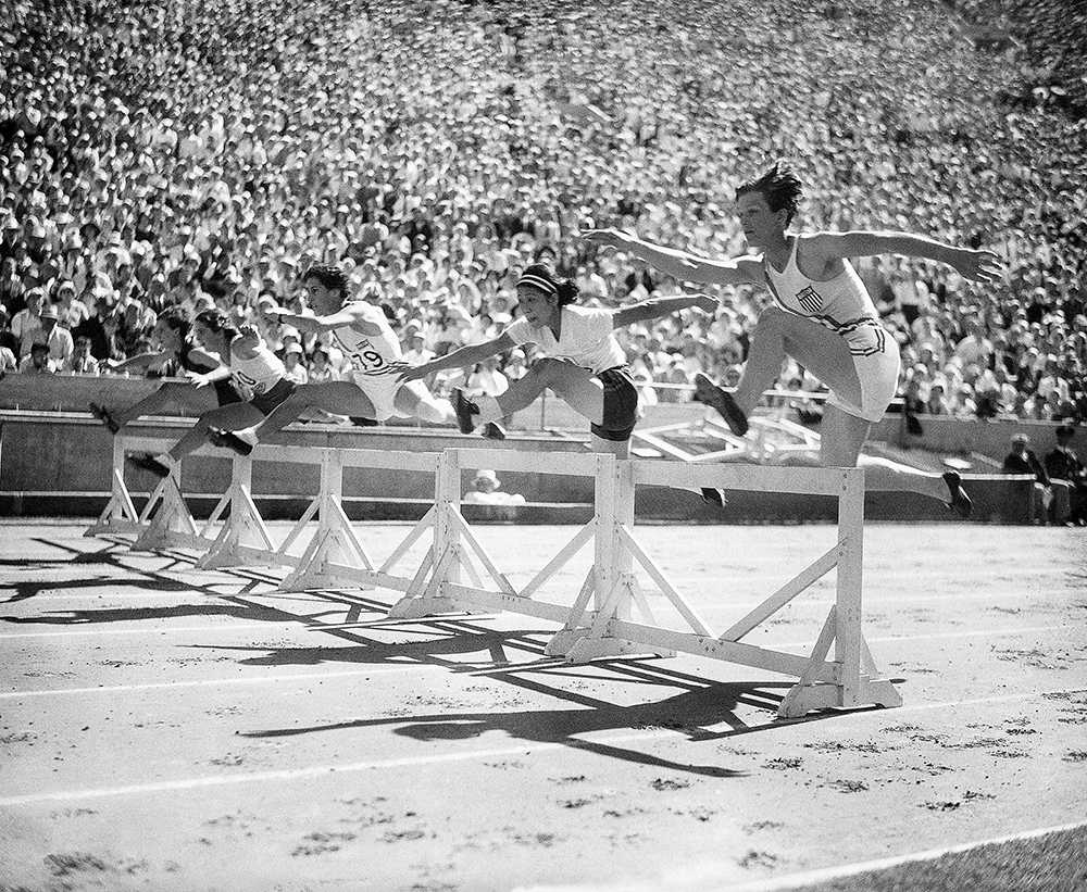 Babe Didrickson competes in a hurdles event in the 1932 Olympics