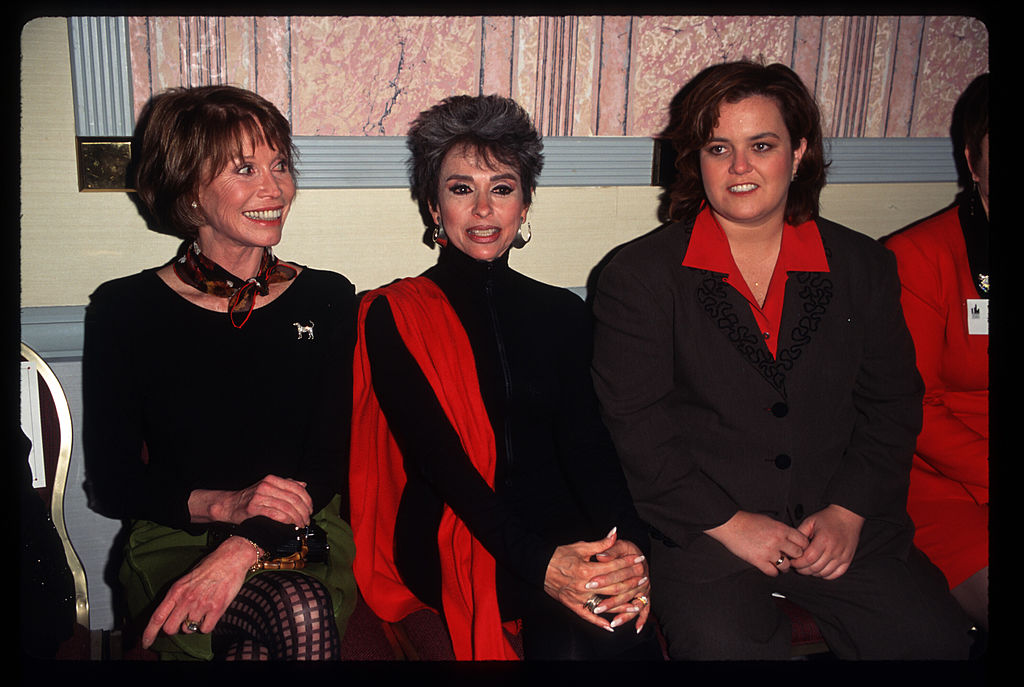 Actresses Rita Moreno, Mary Tyler Moore and comedian Rosie O''Donnell sit together at the New York Women in Film and Television luncheon at the New York Hilton 