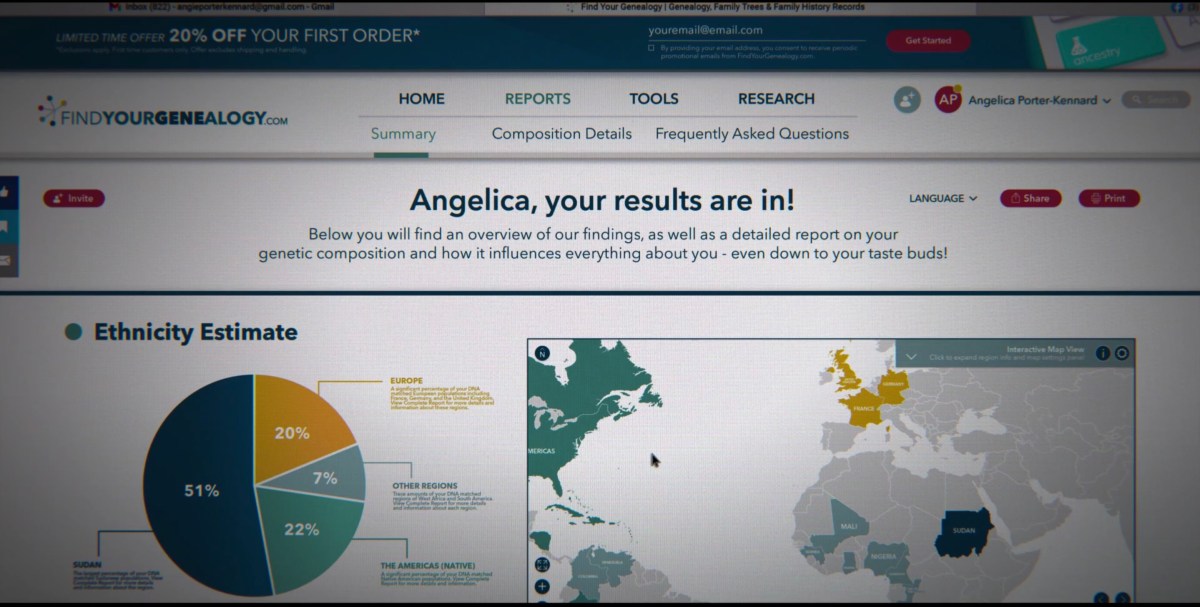 Angie's results from the genetic test