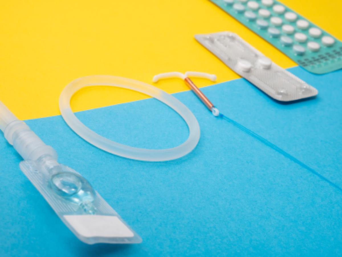 Image shows photo of various types of birth control.