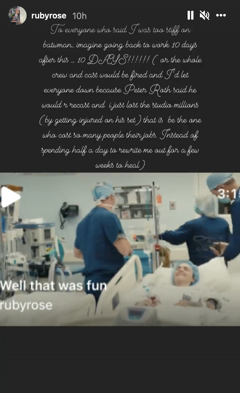 Video of Ruby Rose talking to doctors after surgery