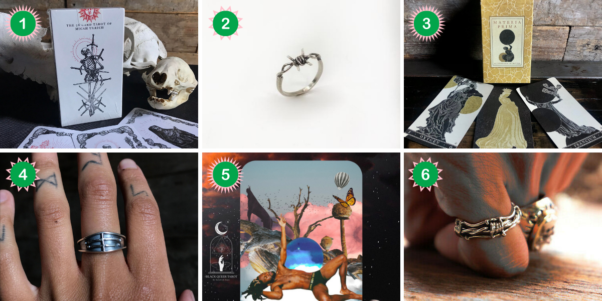A collage of tarot decks and rings for Scorpios