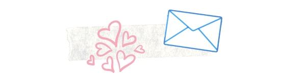 collage of a drawn envelope, pink hearts and tape