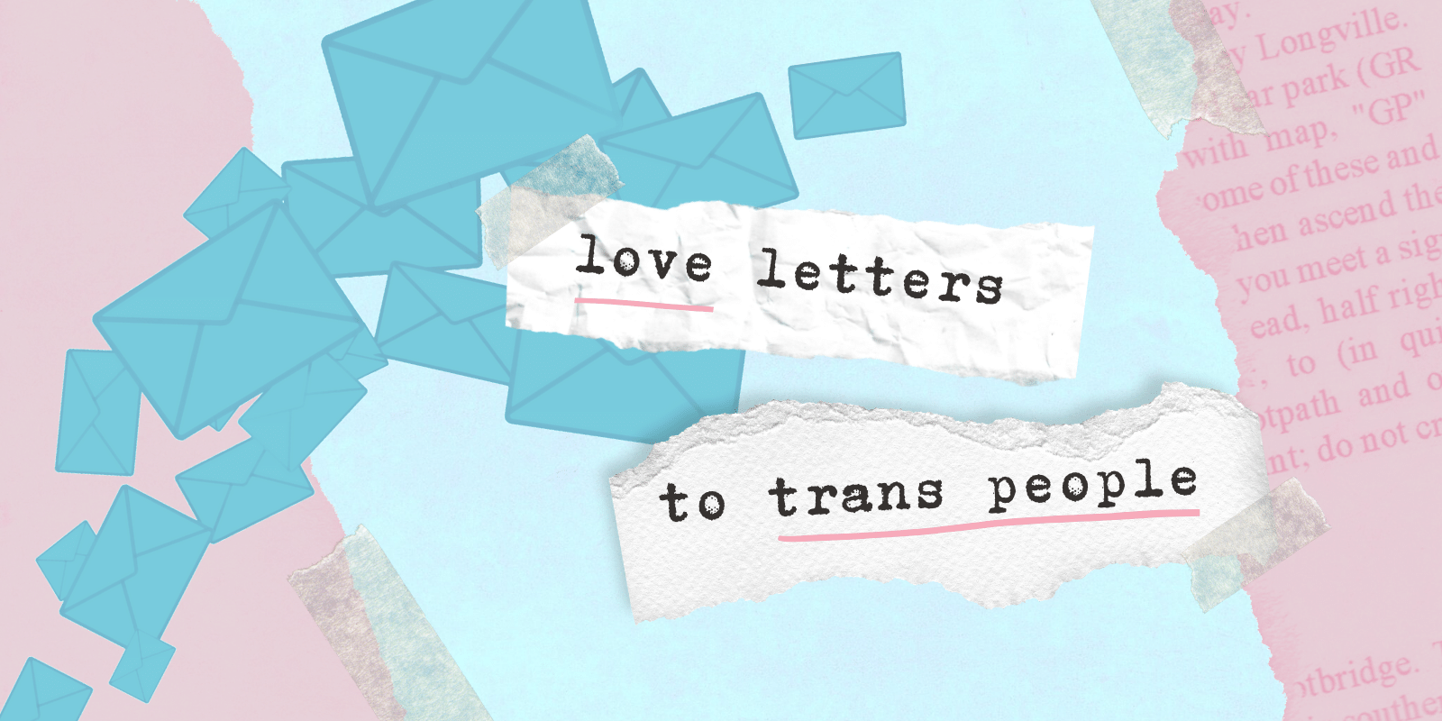 Colored envelopes fly in the air while the words