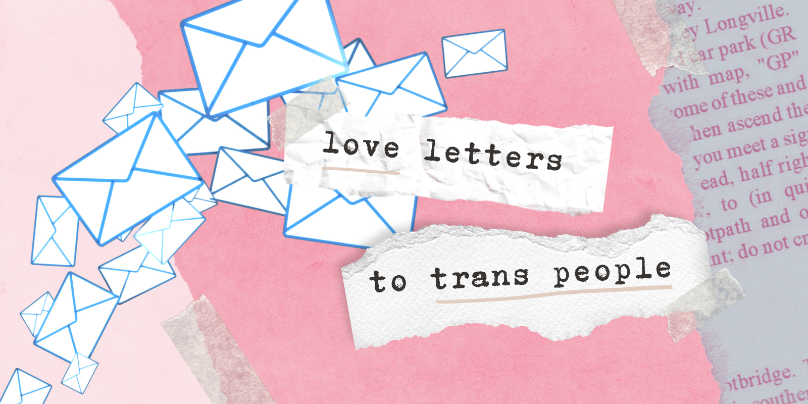 a cascade of blue outline drawings of envelopes with the words