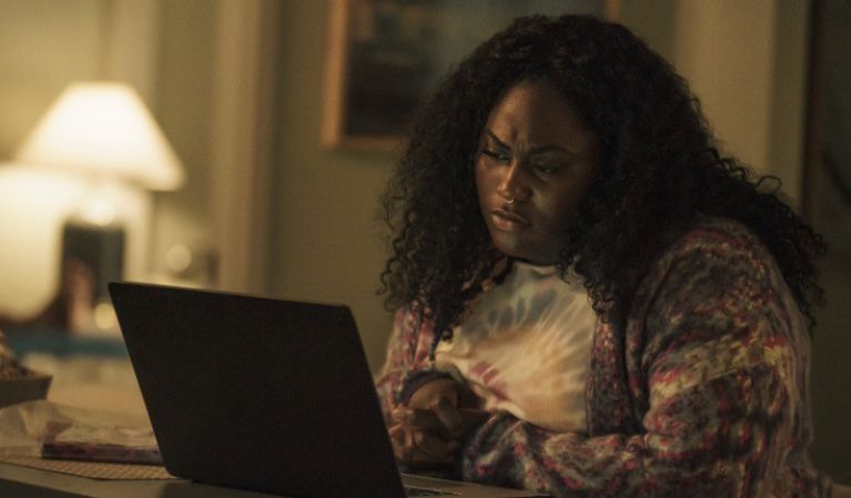 Danielle Brooks makes a face at a computer screen