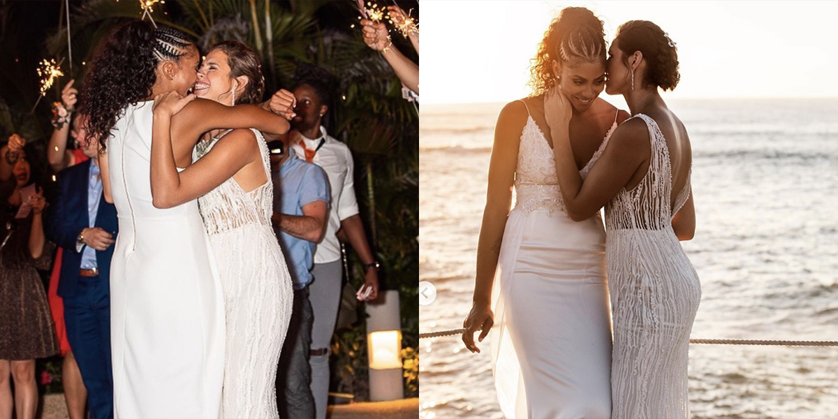 Part of the most-read posts collage. List of the posts is below. This is an image of Candace Parker getting married to her wife. Both wear white wedding dresses.