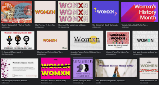 Screenshot of Google Image search results for "womxn," captured by author