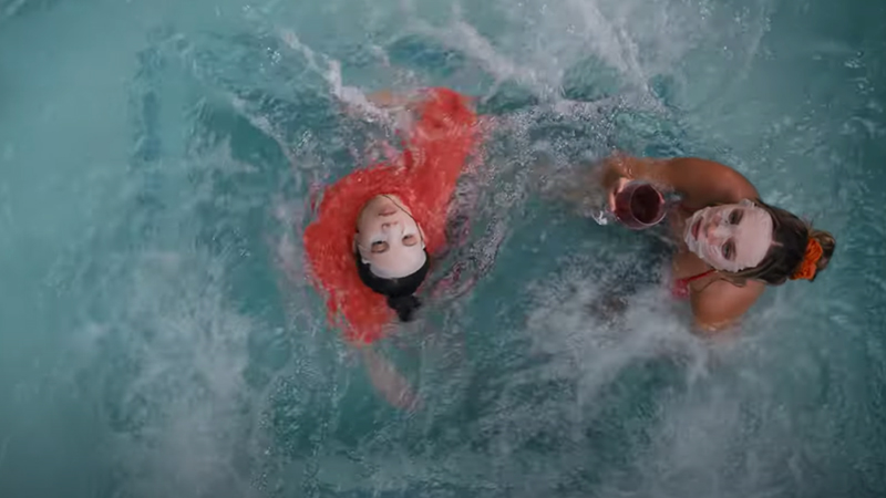 Jenna Ortega and Maddie Ziegler in a pool in a still from The Fallout