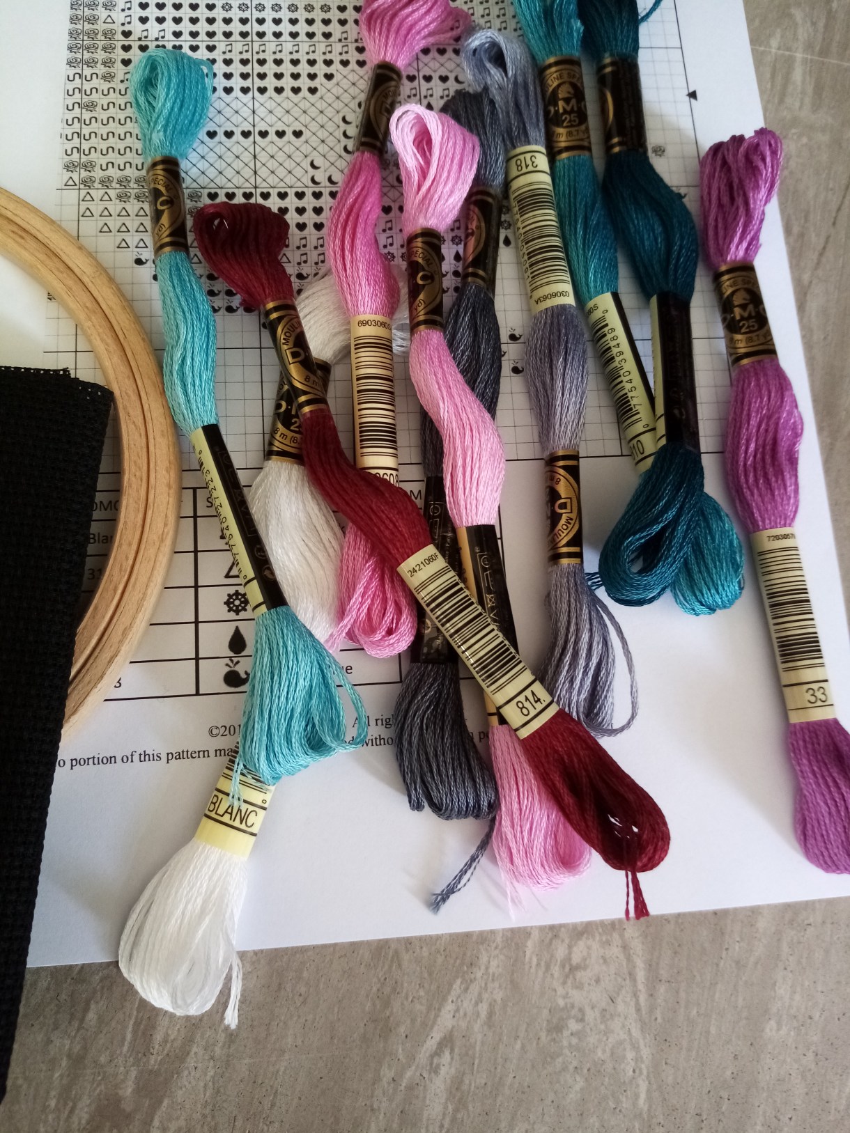 a layout of several different colors of embroidery thread