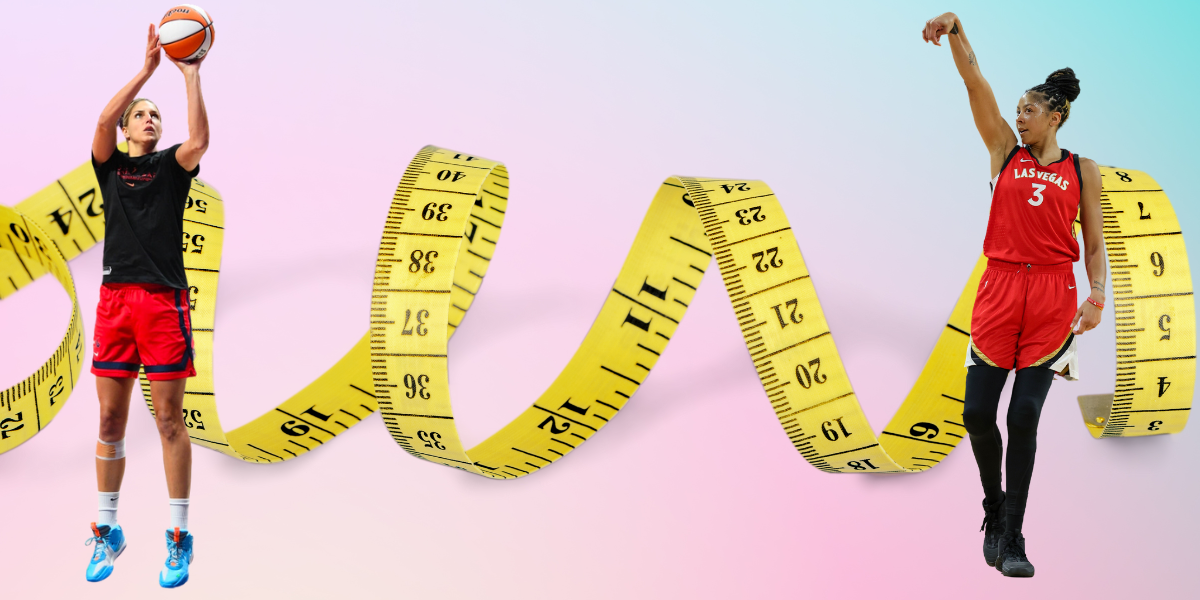 two basketball players and a measuring tape