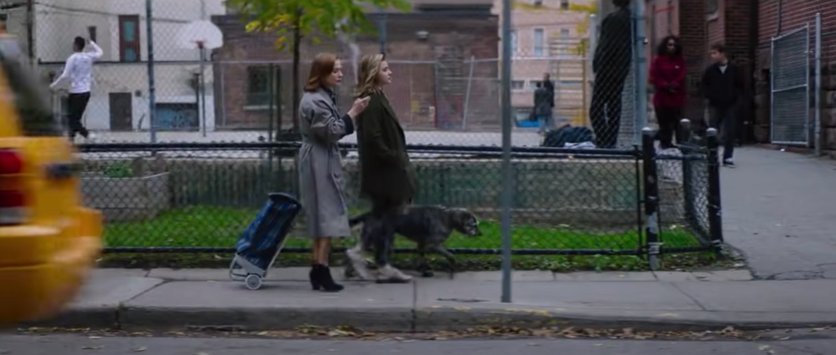 Frances and Greta walking their dog in New York City