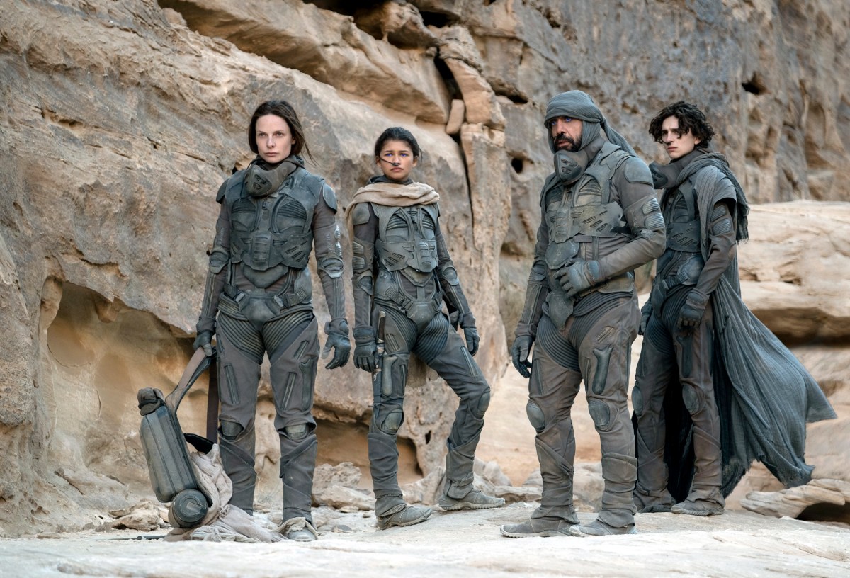 Rebecca Ferguson, Zendaya, Javier Bardem and Timothee Chalame in Dune