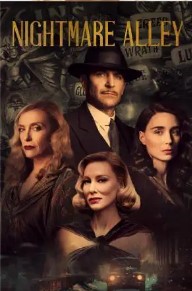 The cover of Nightmare Alley featuring Cate Blanchette, Toni Collette, Rooney Mara and Bradley Cooper in 1940's outfits.