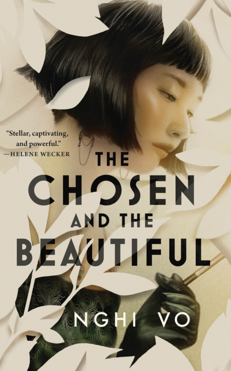 The chosen and the beautiful cover features an Asian woman with a bob haircut and wearing black gloves with a cigarette in a cigarette holder.