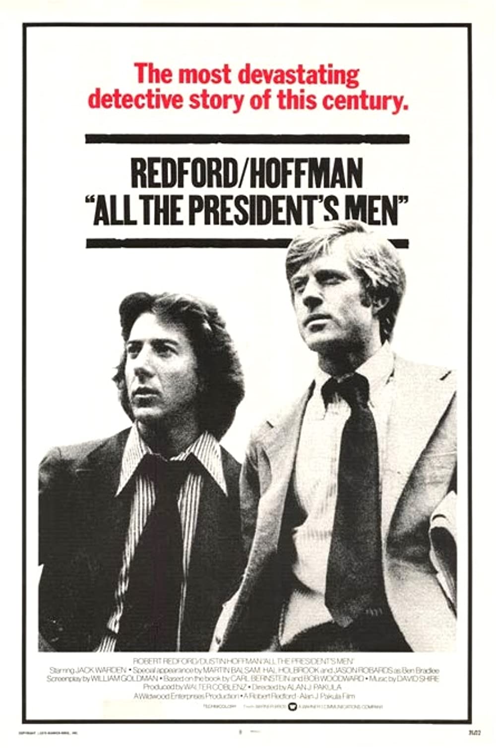 Redford and Hoffman are pictured here in black and white on the cover of All the President's Men. They're wearing some very 1970's suits