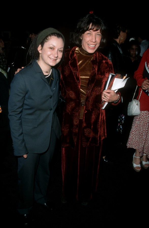 Actresses Lily Tomlin and Sara Gilbert attending Rally for Women's Rights In Afghanistan on March 29, 1999 at the Director's Guild Theater in Hollywood, California. (Photo by Ron Galella, Ltd./Ron Galella Collection via Getty Images)