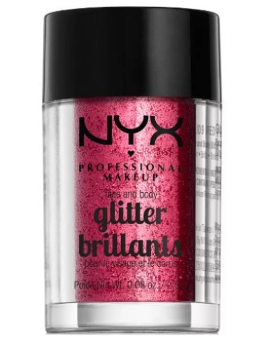 a container of NYX brand body glitter in red