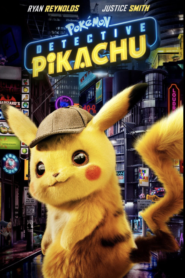the cover of detective pikachu, featuring pikachu in a sherlock holmes kind of cap
