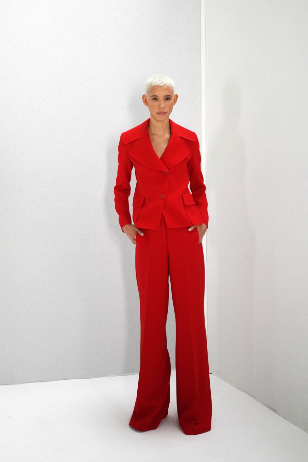 PARIS, FRANCE - MARCH 03: Model Dilone prepares backstage before the Akris show as part of the Paris Fashion Week Womenswear Fall/Winter 2019/2020 on March 03, 2019 in Paris, France. (Photo by Vittorio Zunino Celotto/Getty Images)