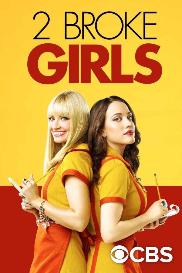 the image for 2 broke girls shows two white women back to back wearing waittress uniforms