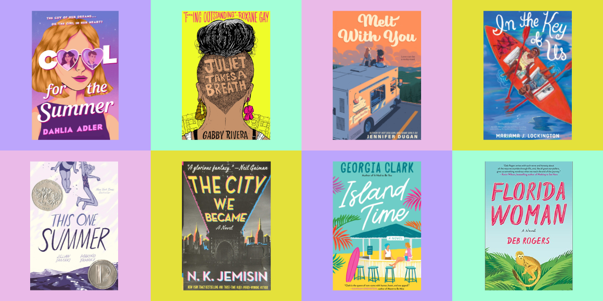 Cool For The Summer by Dahlia Adler, Juliet Takes a Breath by Gabby Rivera, Melt With You by Jennifer Dugan, In The Key Of Us by Mariama J. Lockington, This One Summer by Jillian Tamaki and Mariko Tamaki, The City We Became by N.K. Jemisin, Island Time by Georgia Clark, and Florida Woman by Deb Rogers