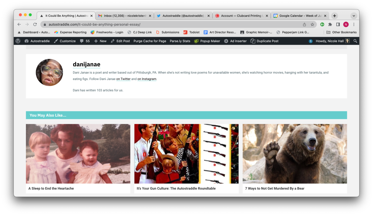 the recommended posts below Dani's essay showing a helpful 7 ways not to get murdered by a bear