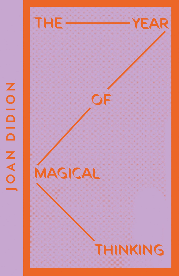 the year of magical thinking cover shows the text with lines connecting each word in the title from the previous to the next. it's a very simple cover.