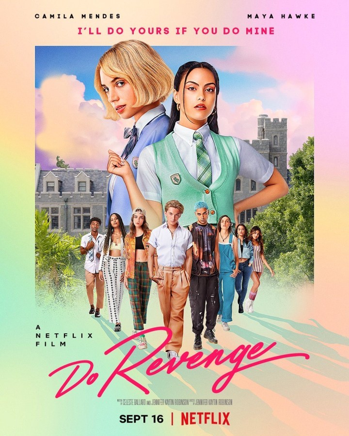 the cover of Do Revenge shows two teenage characters in front of what looks like a school, with a number of lesser characters shown smaller below them. it says "I'll do yours if you do mine"