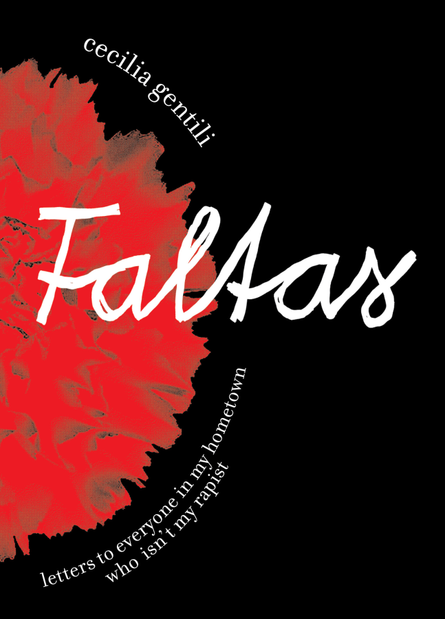 the title is in script over a red flower against a black background