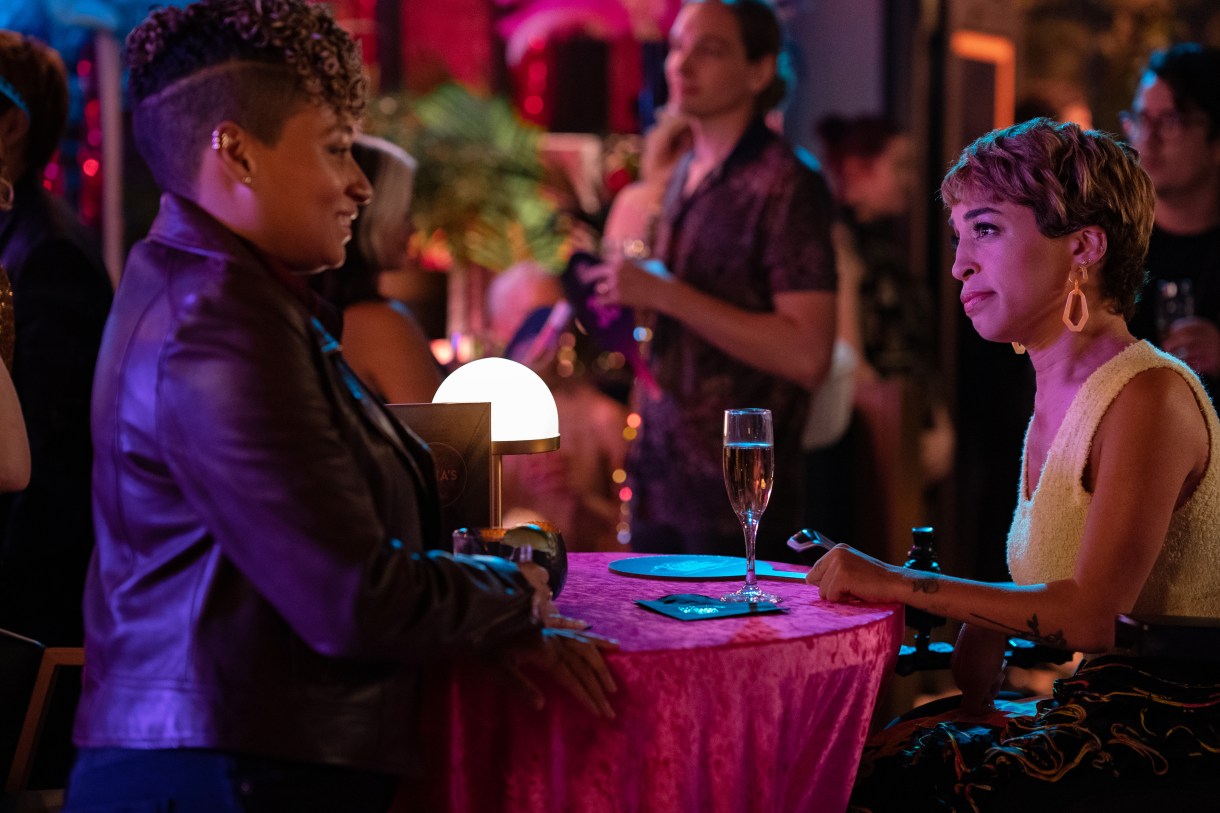 (L-R): Rosanny Zayas as Sophie and Jillian Mercado as Maribel in THE L WORD: GENERATION Q, "Last Year". Photo Credit: Nicole Wilder/SHOWTIME.