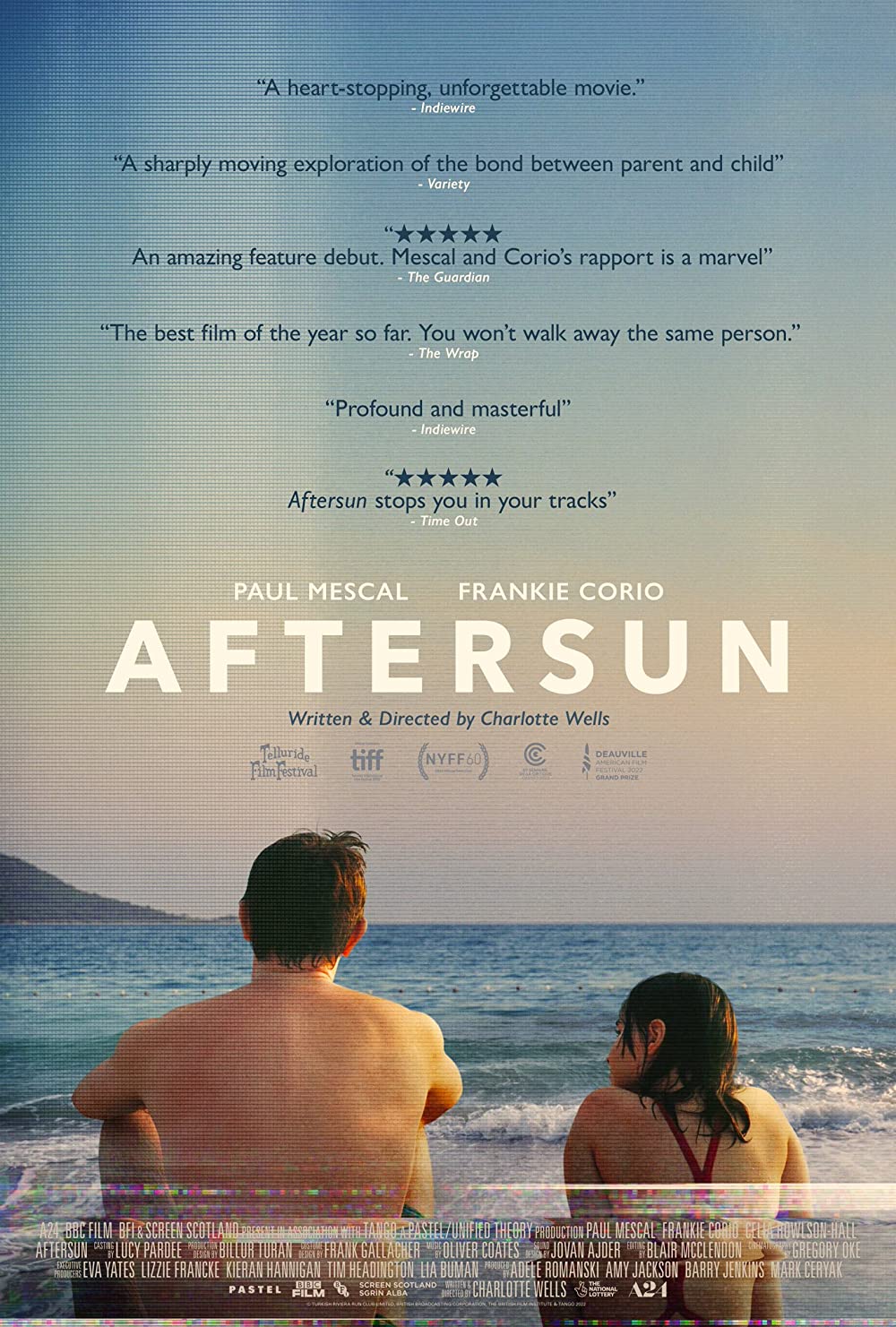 the cover of aftersun with two people on a beach