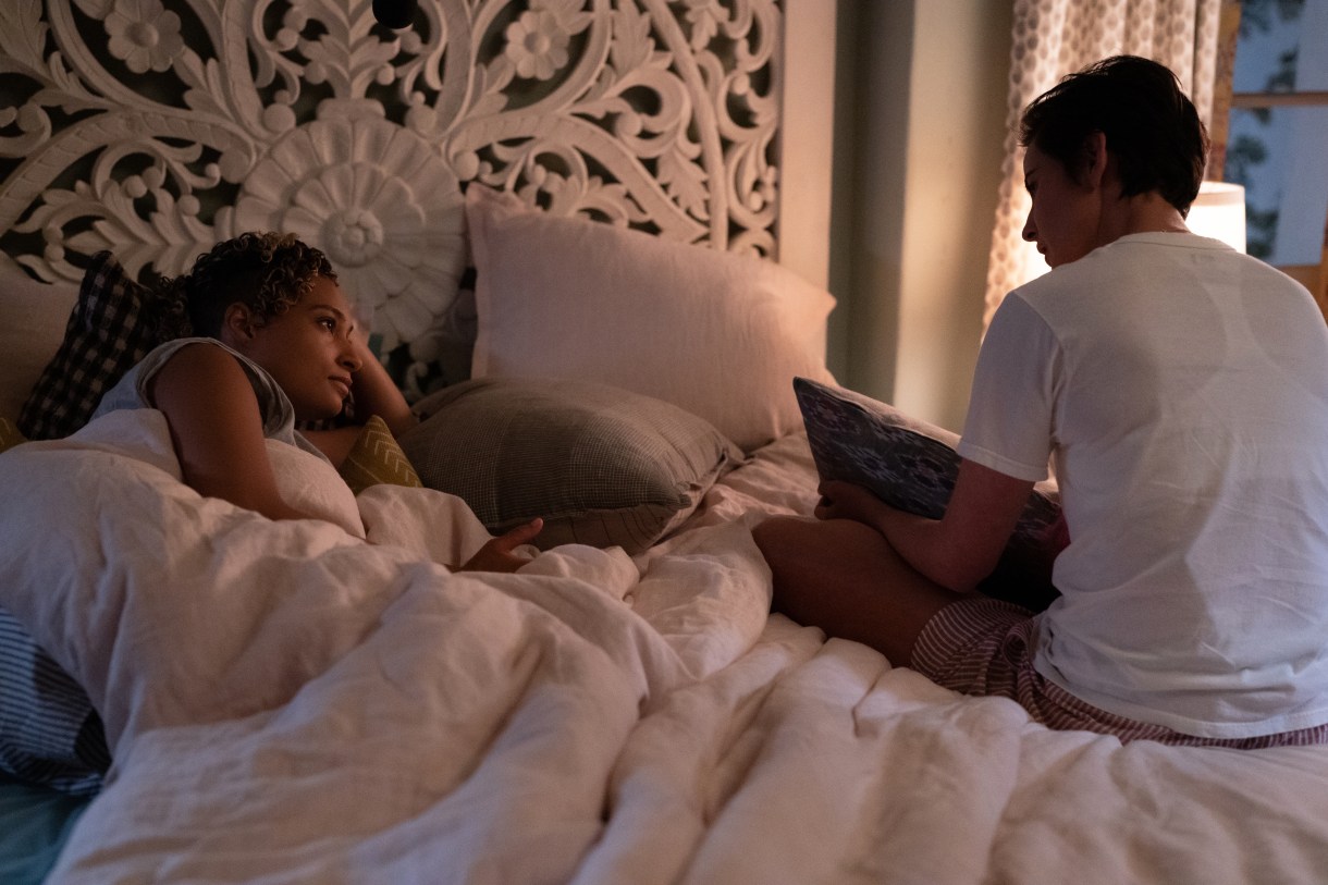 (L-R): Rosanny Zayas as Sophie and Jacqueline Toboni as Finley in THE L WORD: GENERATION Q, "Last To Know". Photo Credit: Nicole Wilder/SHOWTIME.