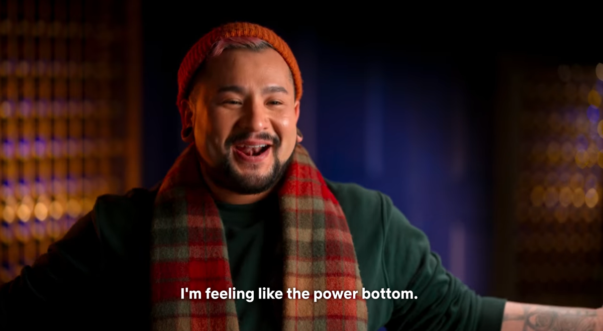 Suzu saying "I'm feeling like the power bottom" on Drink Masters.